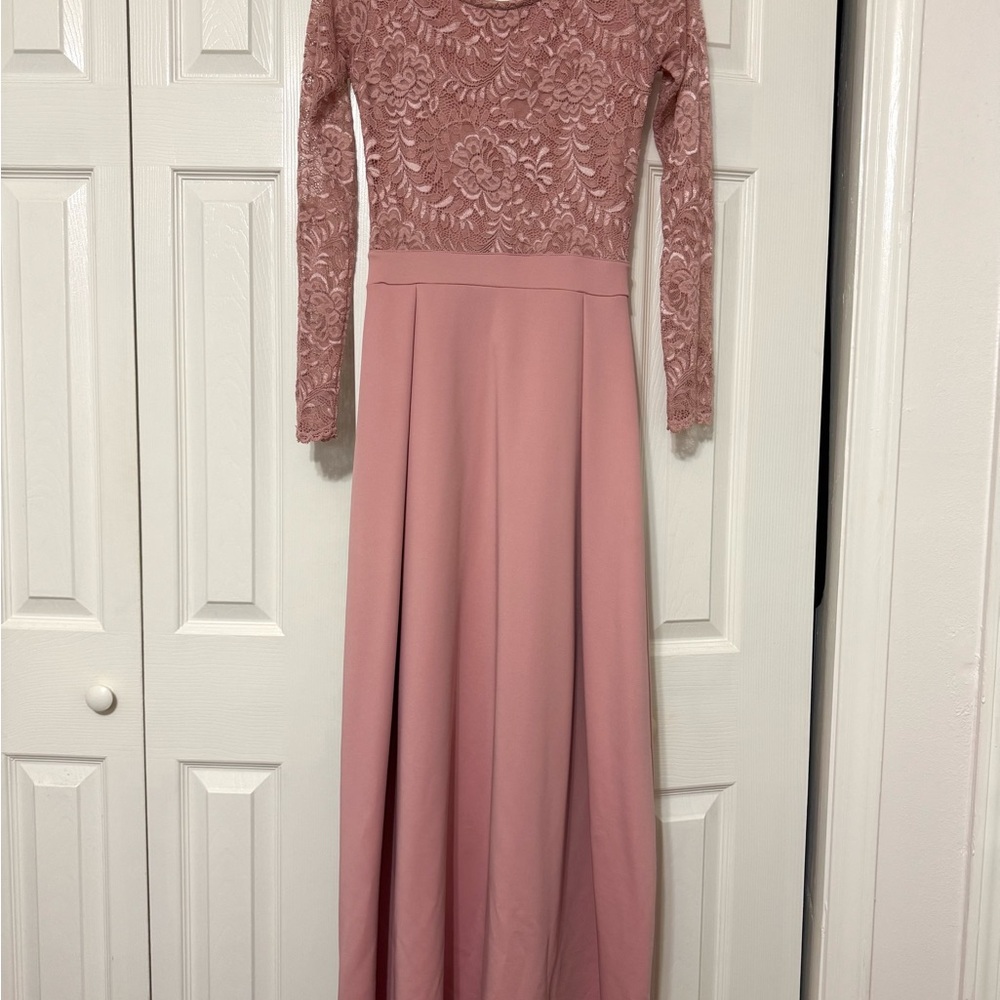 Elegant Pink Lace Long Sleeve Dress